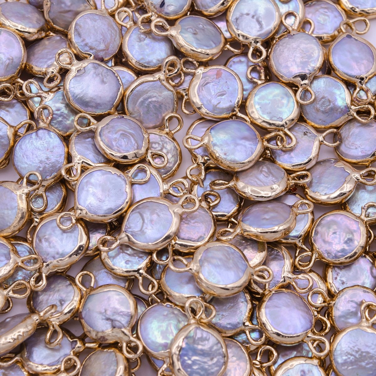 OS 1 Piece Natural Pearl Gold bezel connector approx. 17x9.5mm round shape gold plated Charm Connector P-1845
