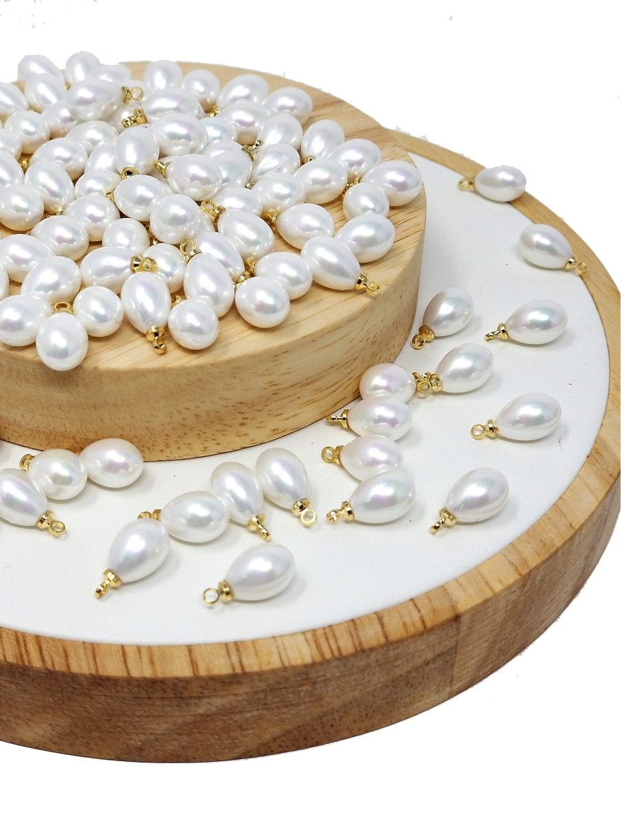 Clearance Dainty Sea Shell Pearl Teardrop Briolette, half drilled Tiny Drop Pearl 5x8mm for Bridal Summer Ocean Inspired Jewelry making P-1817