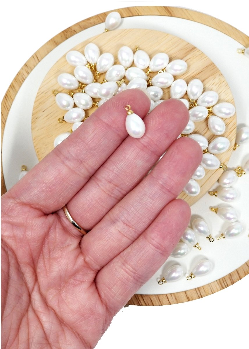 Clearance Dainty Sea Shell Pearl Teardrop Briolette, half drilled Tiny Drop Pearl 5x8mm for Bridal Summer Ocean Inspired Jewelry making P-1817