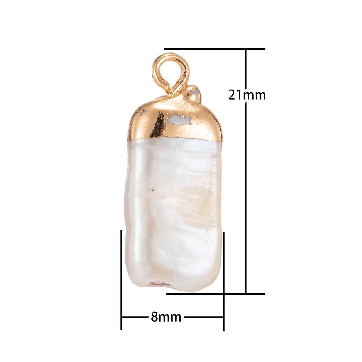 Clearance! Freeform Rectangle Baroque Pearl Charm with 18k Light Gold Plated Edge for Necklace Anklet Bracelet Earring Charm Supplies 21mmx4mm P-1590