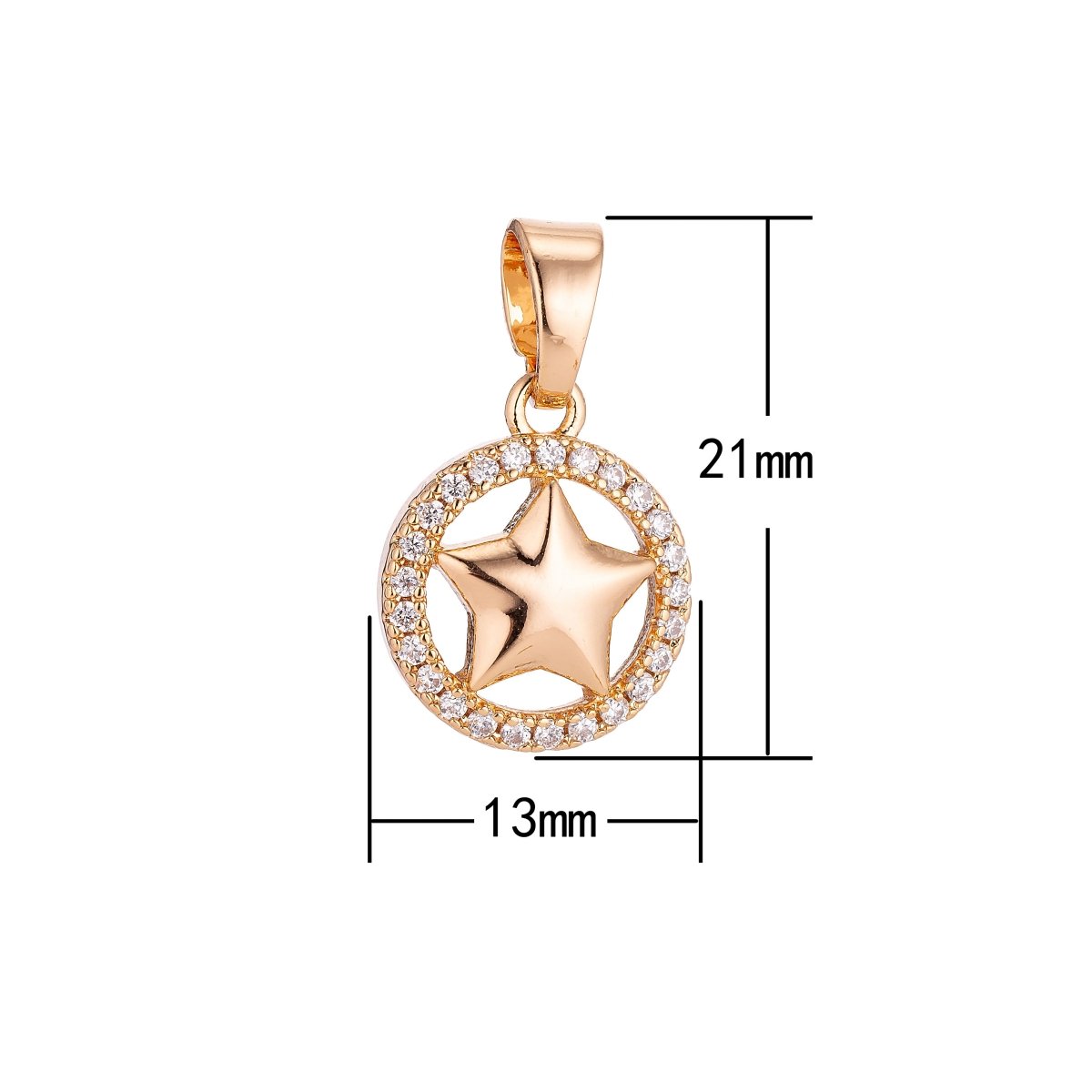 Clearance! Gold Circle Celestial Star Pave Cubic Zirconia Crystal Pendant for DIY Necklace H-025
