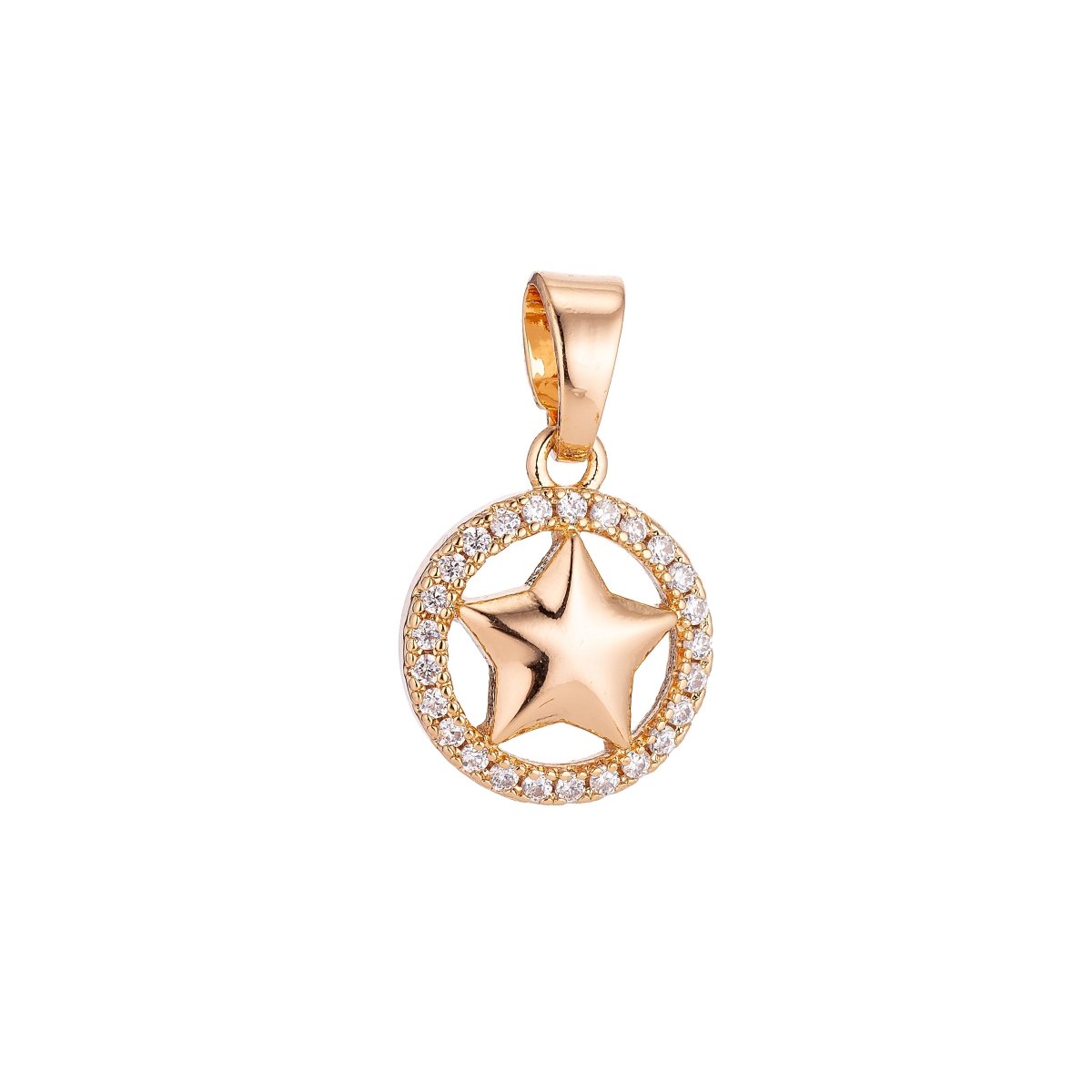 Clearance! Gold Circle Celestial Star Pave Cubic Zirconia Crystal Pendant for DIY Necklace H-025