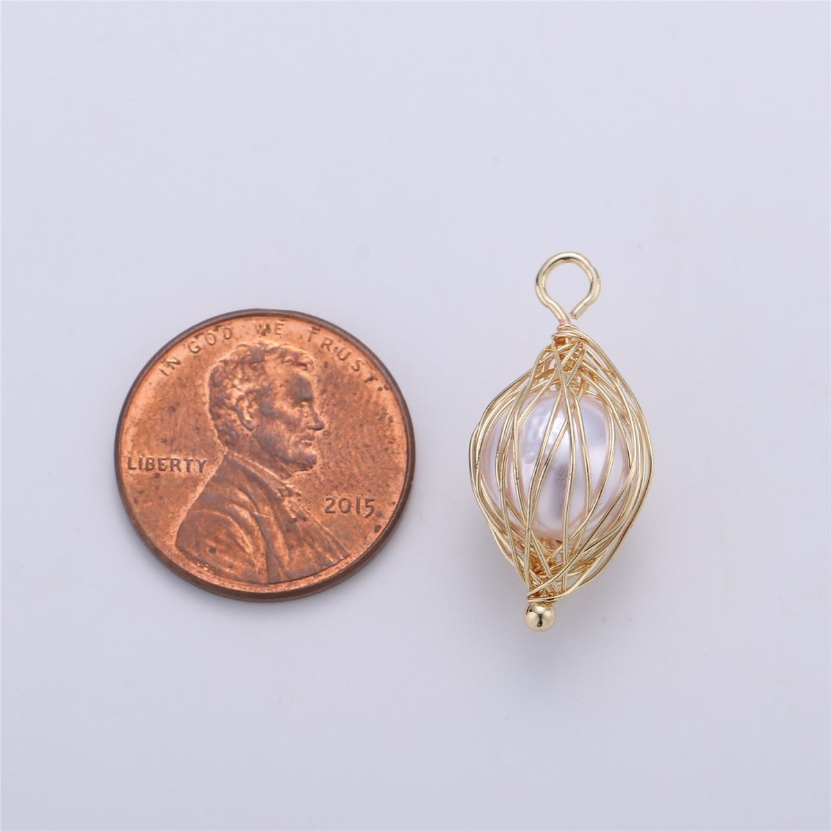Clearance! Gold Hand Wired Faux Pearl Pendant for DIY Necklace E-496