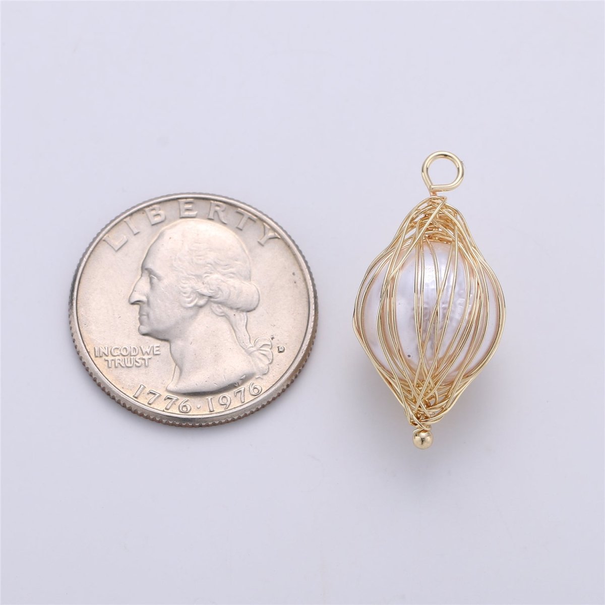 Clearance! Gold Hand Wired Pearl Pendant for DIY Necklace E-495