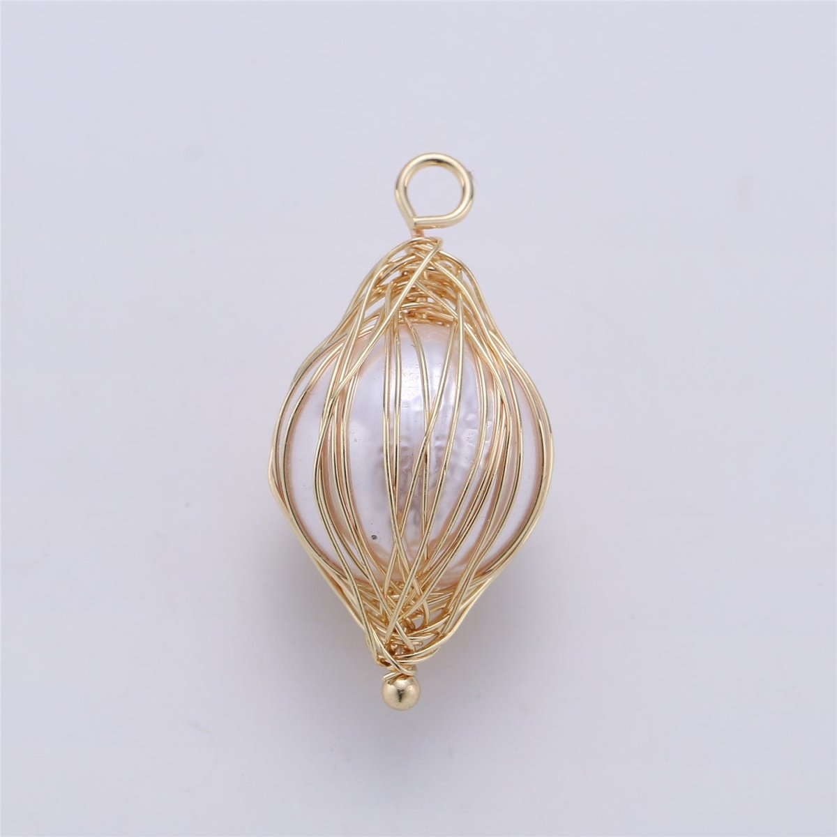 Clearance! Gold Hand Wired Pearl Pendant for DIY Necklace E-495
