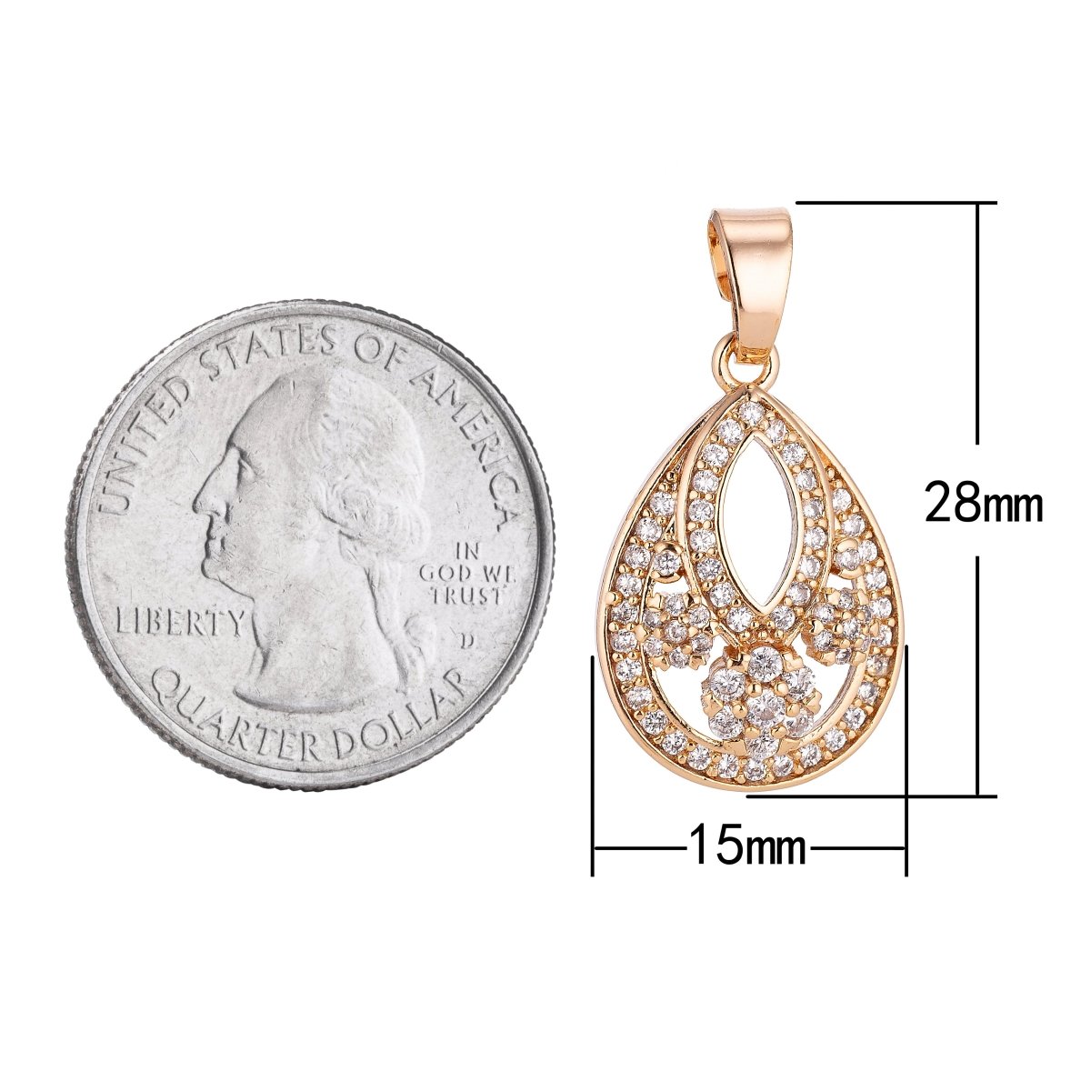 Clearance! Gold Teardrop Designed Pave Cubic Zirconia Crystal Pendant for DIY Necklace H-017