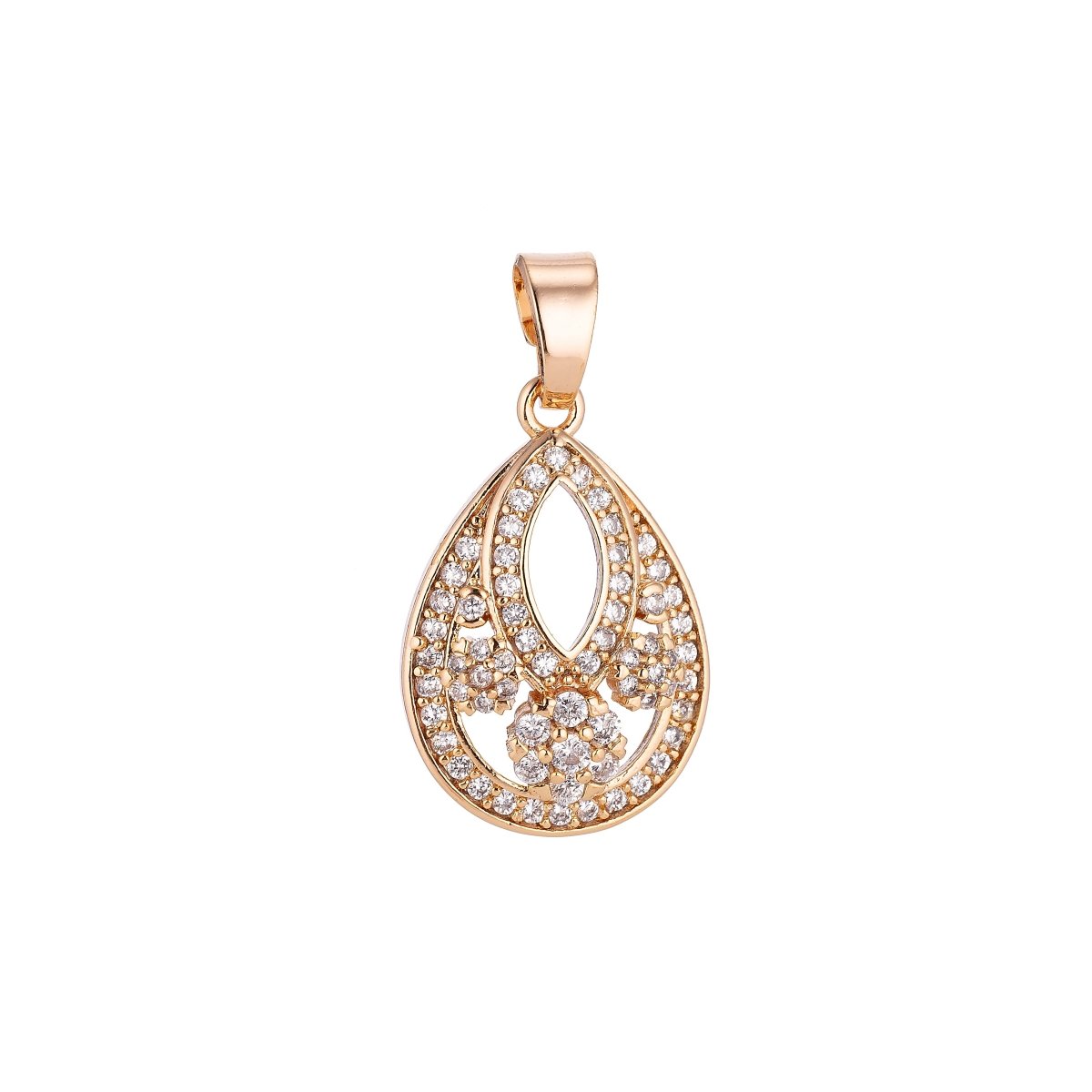 Clearance! Gold Teardrop Designed Pave Cubic Zirconia Crystal Pendant for DIY Necklace H-017