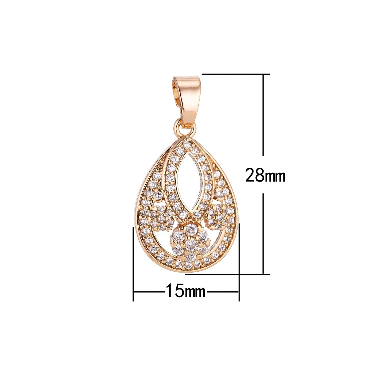Clearance! Gold Teardrop Designed Pave Cubic Zirconia Crystal Pendant for DIY Necklace H-017