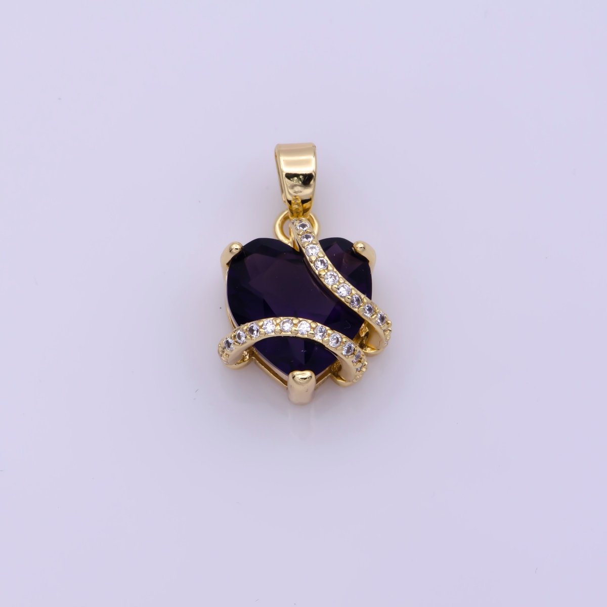 Clearance Pricing BLOWOUT Dark Purple Heart Pendant Cubic Zirconia Charm for Necklace Earring Bracelet Supply N-1449