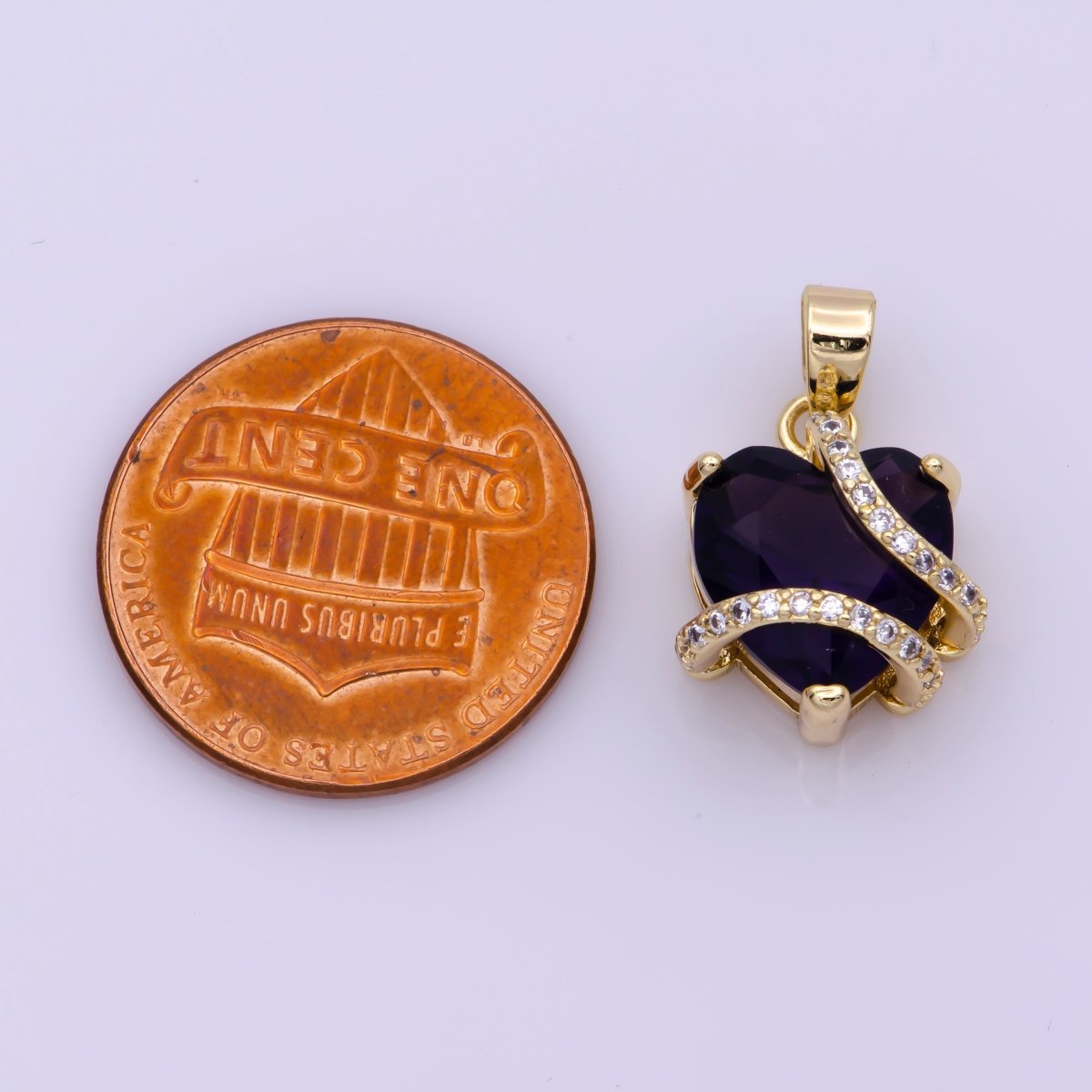 Clearance Pricing BLOWOUT Dark Purple Heart Pendant Cubic Zirconia Charm for Necklace Earring Bracelet Supply N-1449