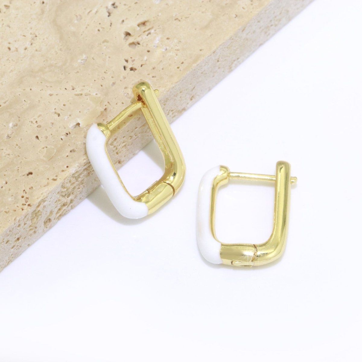 Color Enamel U Shape Hoop Earring, Small Minimalist Oval Hoop Gold Filled T-112