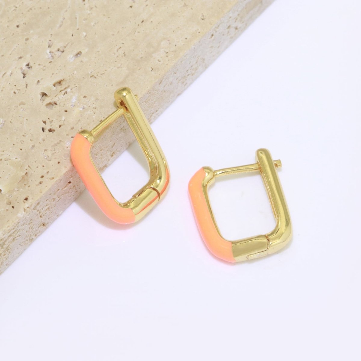 Color Enamel U Shape Hoop Earring, Small Minimalist Oval Hoop Gold Filled T-112