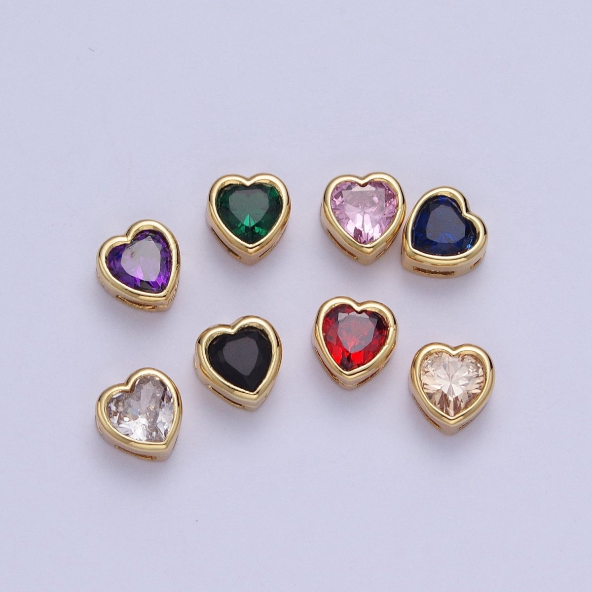 Colorful Cubiz Zirconia Heart Gold Bezel Beads - 7mm Dainty Bright 3D Love Jewelry Gold Filled Love Beads spacer for Bracelet Necklace Supply W-912-W-919