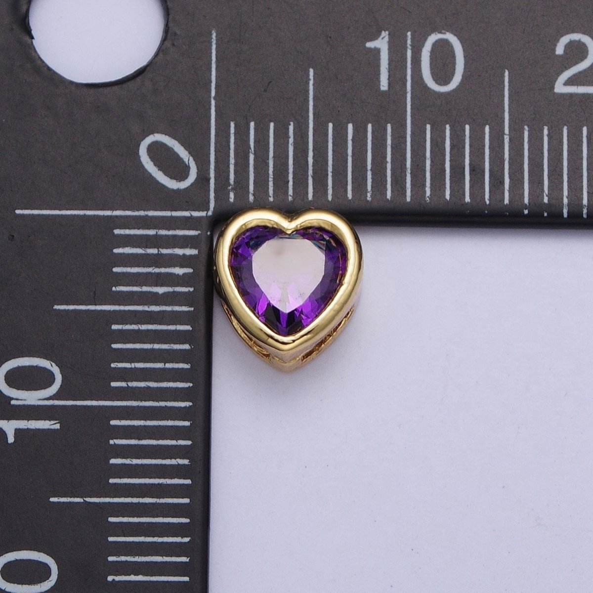 Colorful Cubiz Zirconia Heart Gold Bezel Beads - 7mm Dainty Bright 3D Love Jewelry Gold Filled Love Beads spacer for Bracelet Necklace Supply W-912-W-919