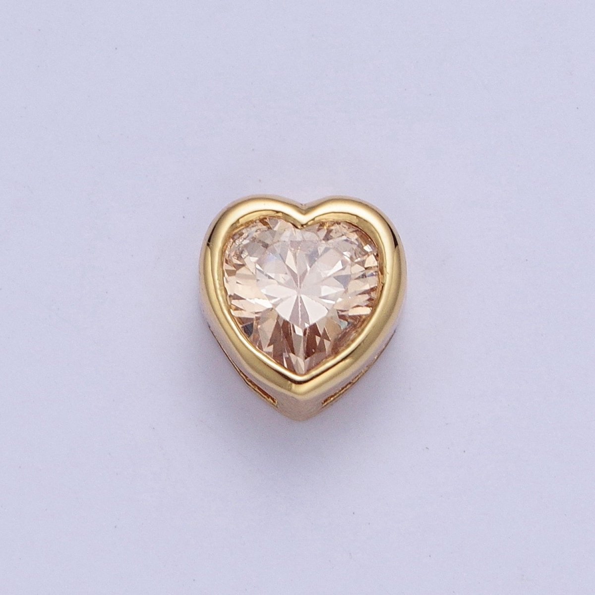 Colorful Cubiz Zirconia Heart Gold Bezel Beads - 7mm Dainty Bright 3D Love Jewelry Gold Filled Love Beads spacer for Bracelet Necklace Supply W-912-W-919