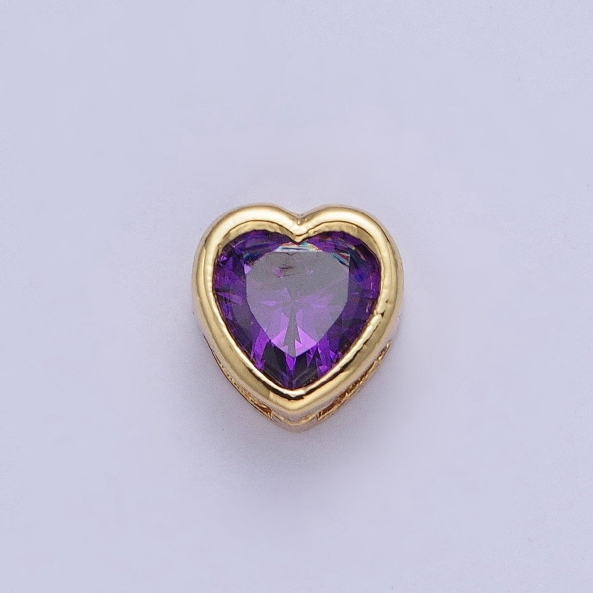 Colorful Cubiz Zirconia Heart Gold Bezel Beads - 7mm Dainty Bright 3D Love Jewelry Gold Filled Love Beads spacer for Bracelet Necklace Supply W-912-W-919