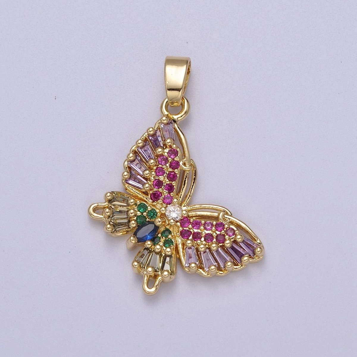 Colorful CZ Butterfly Pendant 24K Gold Filled Butterfly Pendant, Necklace Bracelet Supply J-513 J-517