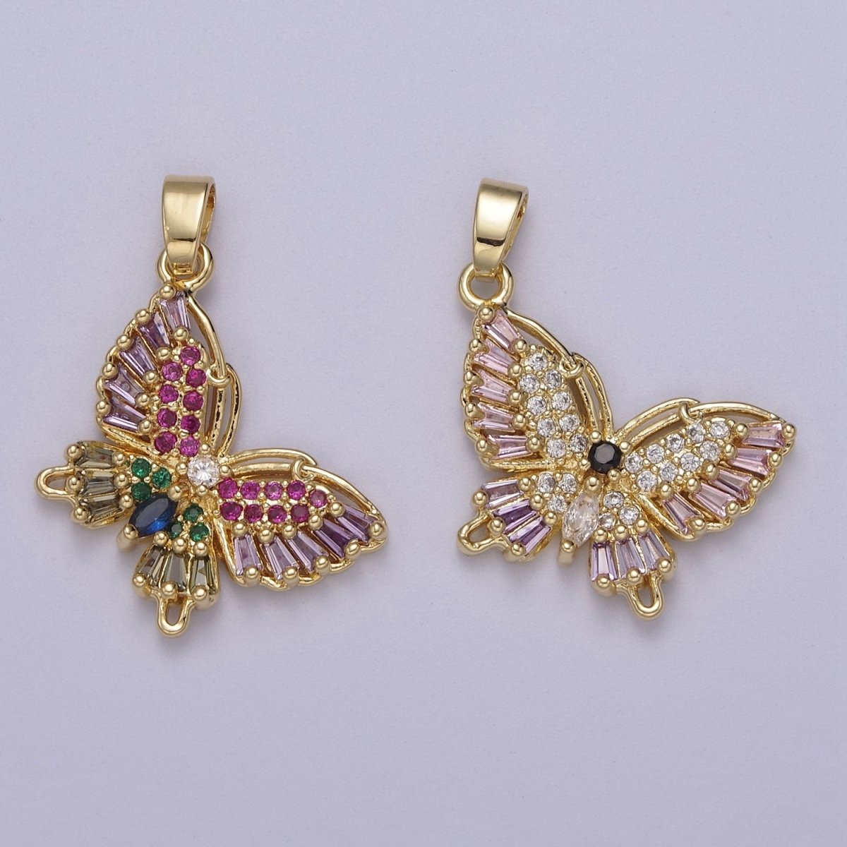 Colorful CZ Butterfly Pendant 24K Gold Filled Butterfly Pendant, Necklace Bracelet Supply J-513 J-517