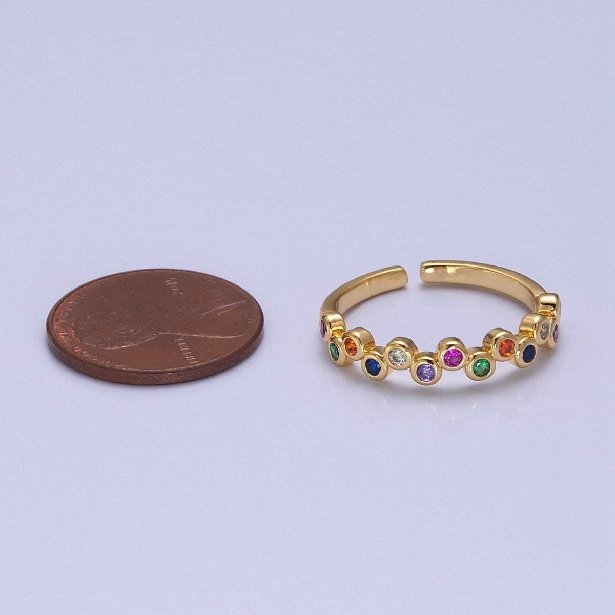 Colorful cz ring, Gold Filled stacking ring bubble ring Thin CZ gold Ring Open Adjustable Ring O-2118