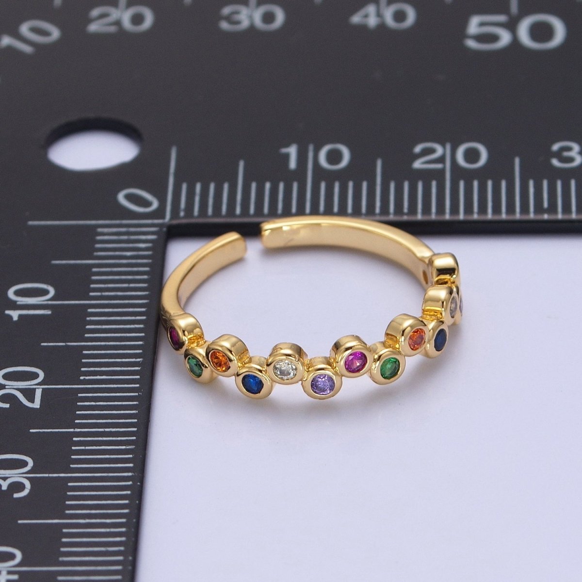 Colorful cz ring, Gold Filled stacking ring bubble ring Thin CZ gold Ring Open Adjustable Ring O-2118
