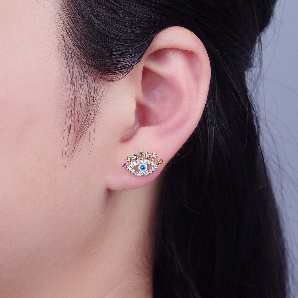 Colorful CZ Stud Earring Evil Eye Stud Earring jewelry T-472