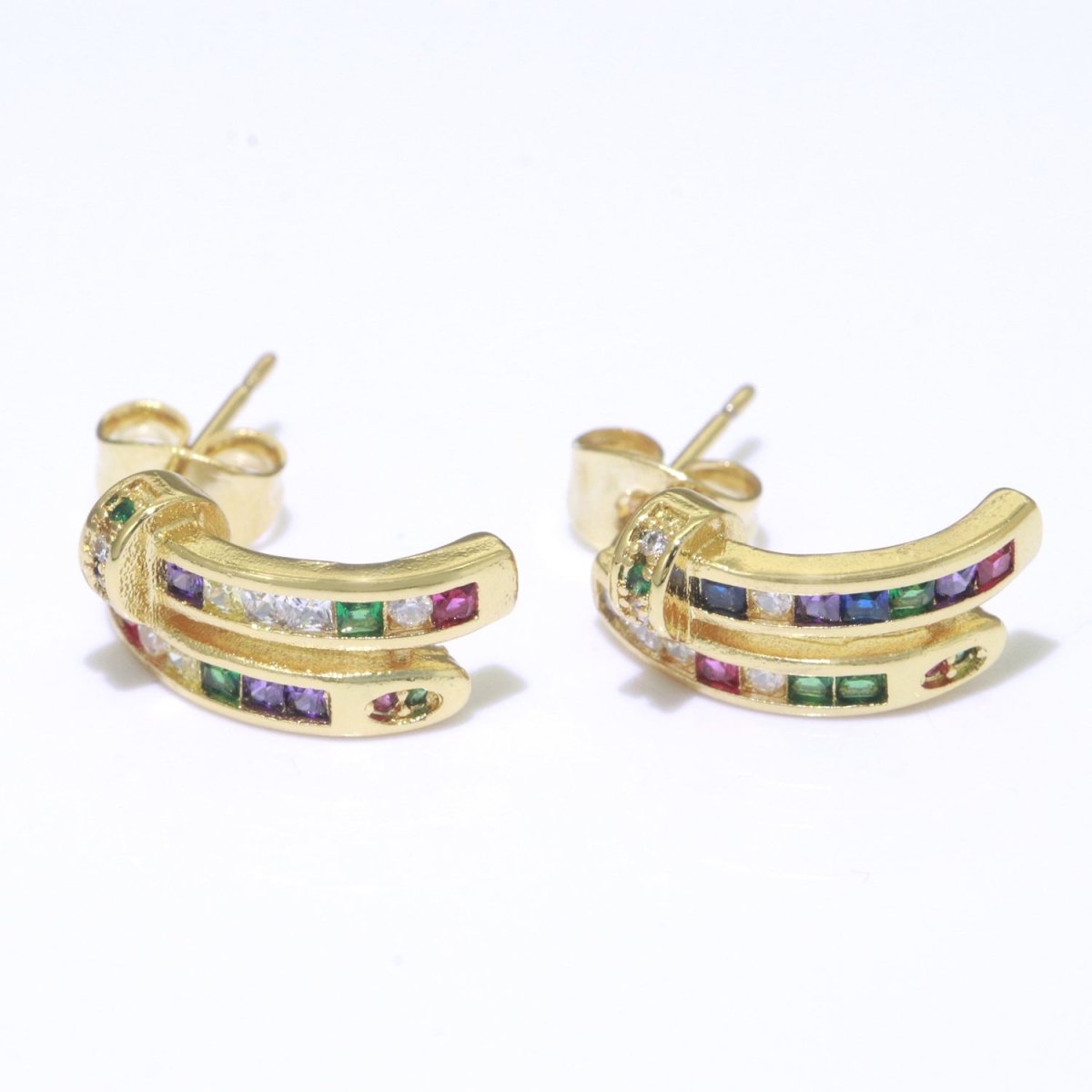 Colorful Cz Stud Earring in Gold Filled Rainbow Cubic Zirconia Stud T-143