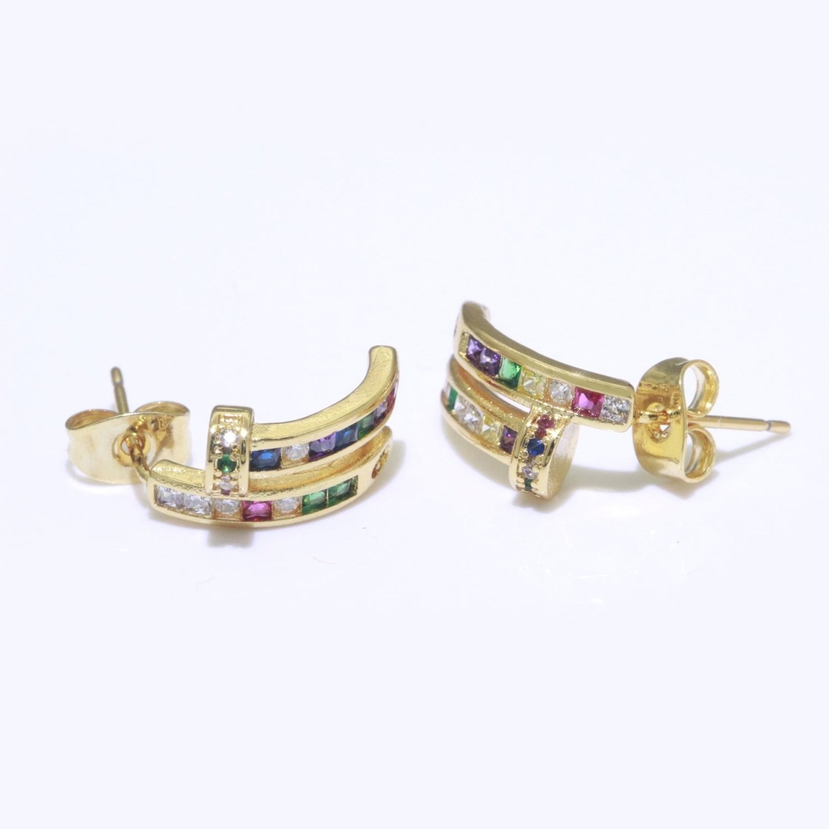 Colorful Cz Stud Earring in Gold Filled Rainbow Cubic Zirconia Stud T-143