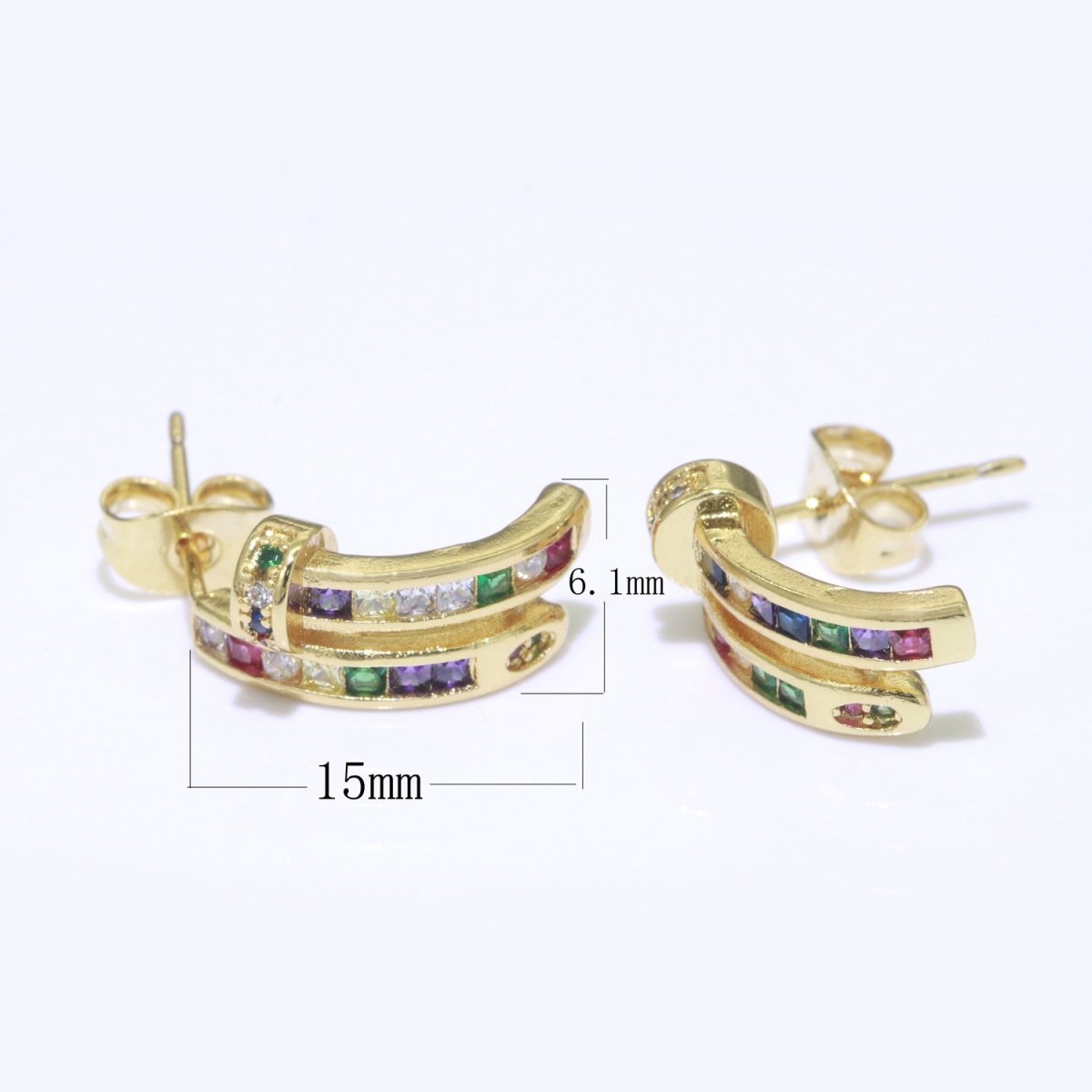 Colorful Cz Stud Earring in Gold Filled Rainbow Cubic Zirconia Stud T-143