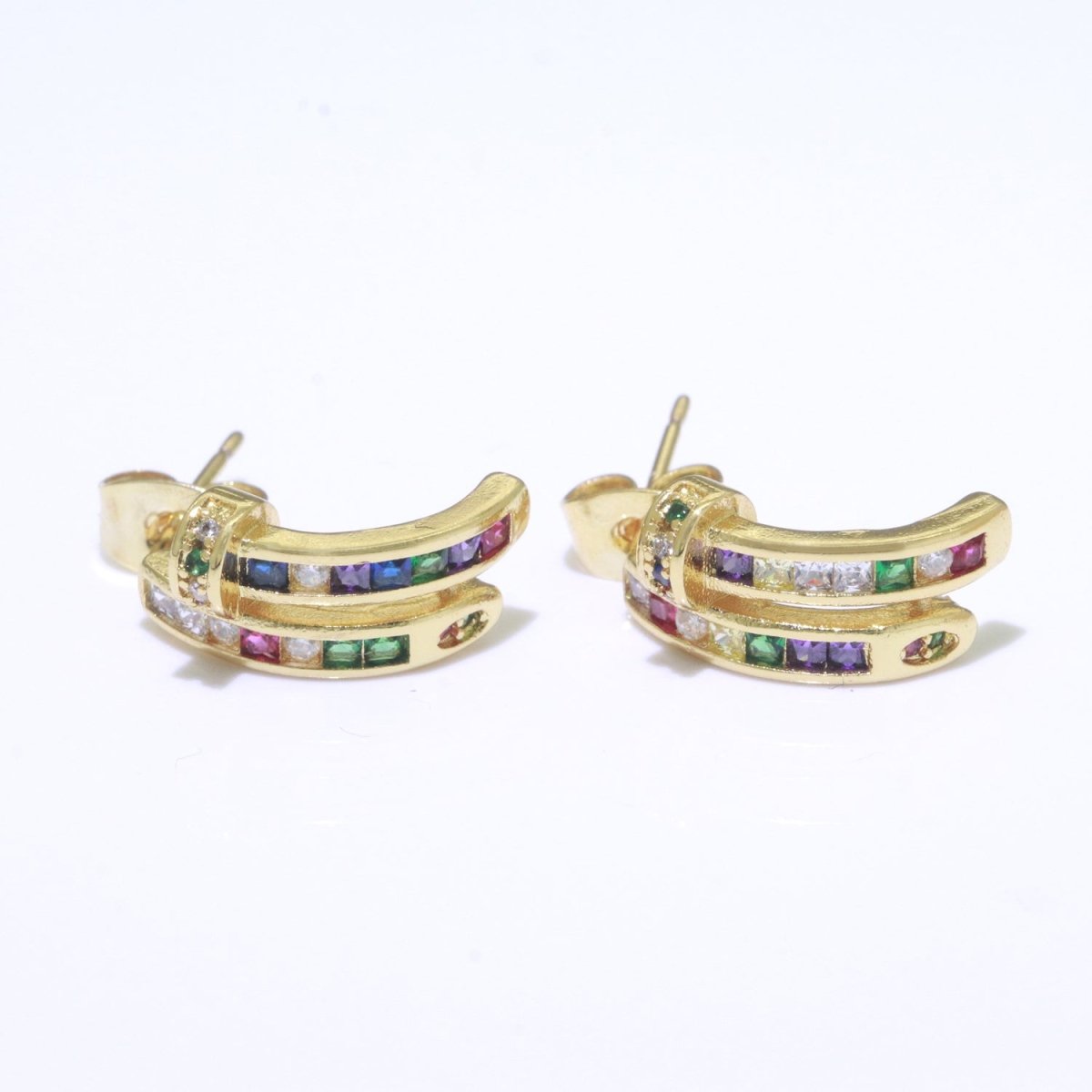 Colorful Cz Stud Earring in Gold Filled Rainbow Cubic Zirconia Stud T-143