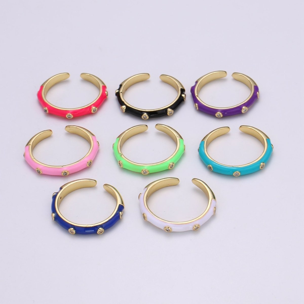 Colorful Enamel Ring | Multicolor Enamel Band Rainbow Ring | Enamel Stacking Ring Open Ring Adjustable Ring Black Pink Green White Neon Ring O-271 O-272 R-287 ~ R-294
