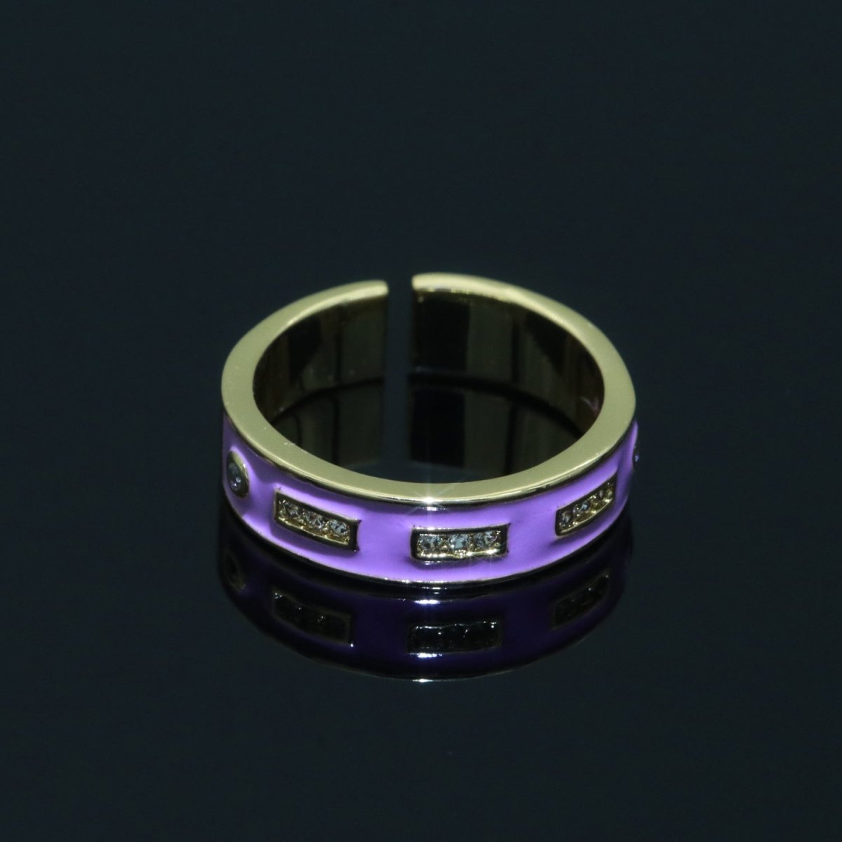 Colorful Enamel Ring | Multicolor Gold Filled Band Rainbow Ring | Enamel Stacking Ring Open Ring Adjustable Ring Black Pink Green White Neon Ring O-514 ~ O-523