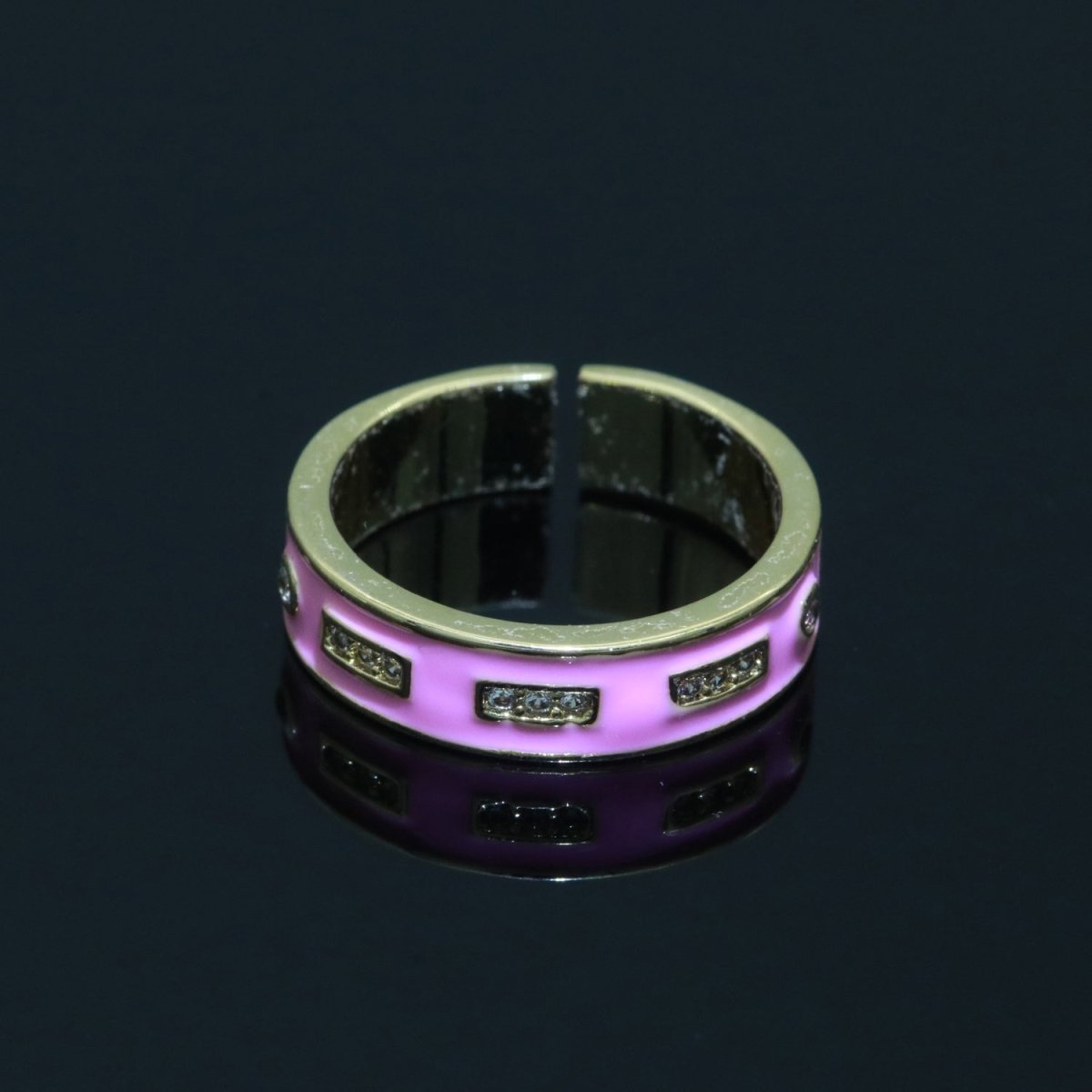 Colorful Enamel Ring | Multicolor Gold Filled Band Rainbow Ring | Enamel Stacking Ring Open Ring Adjustable Ring Black Pink Green White Neon Ring O-514 ~ O-523