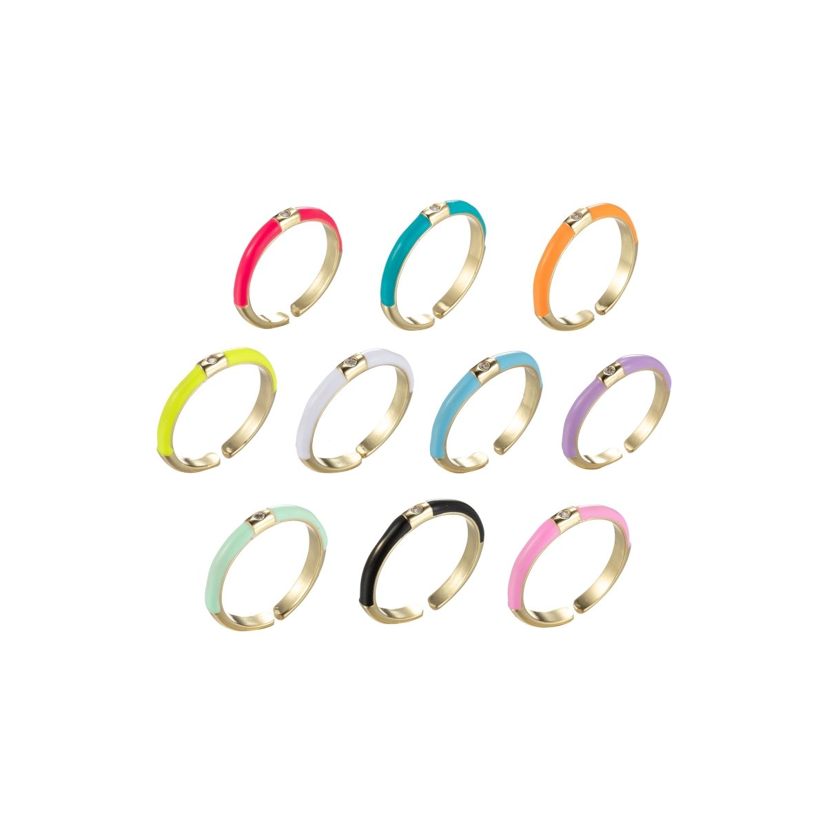Colorful Enamel Stack Rings Gold Filled with Charming Cubic Zirconia Minimalist Fashion Jewelry O-860~O-869