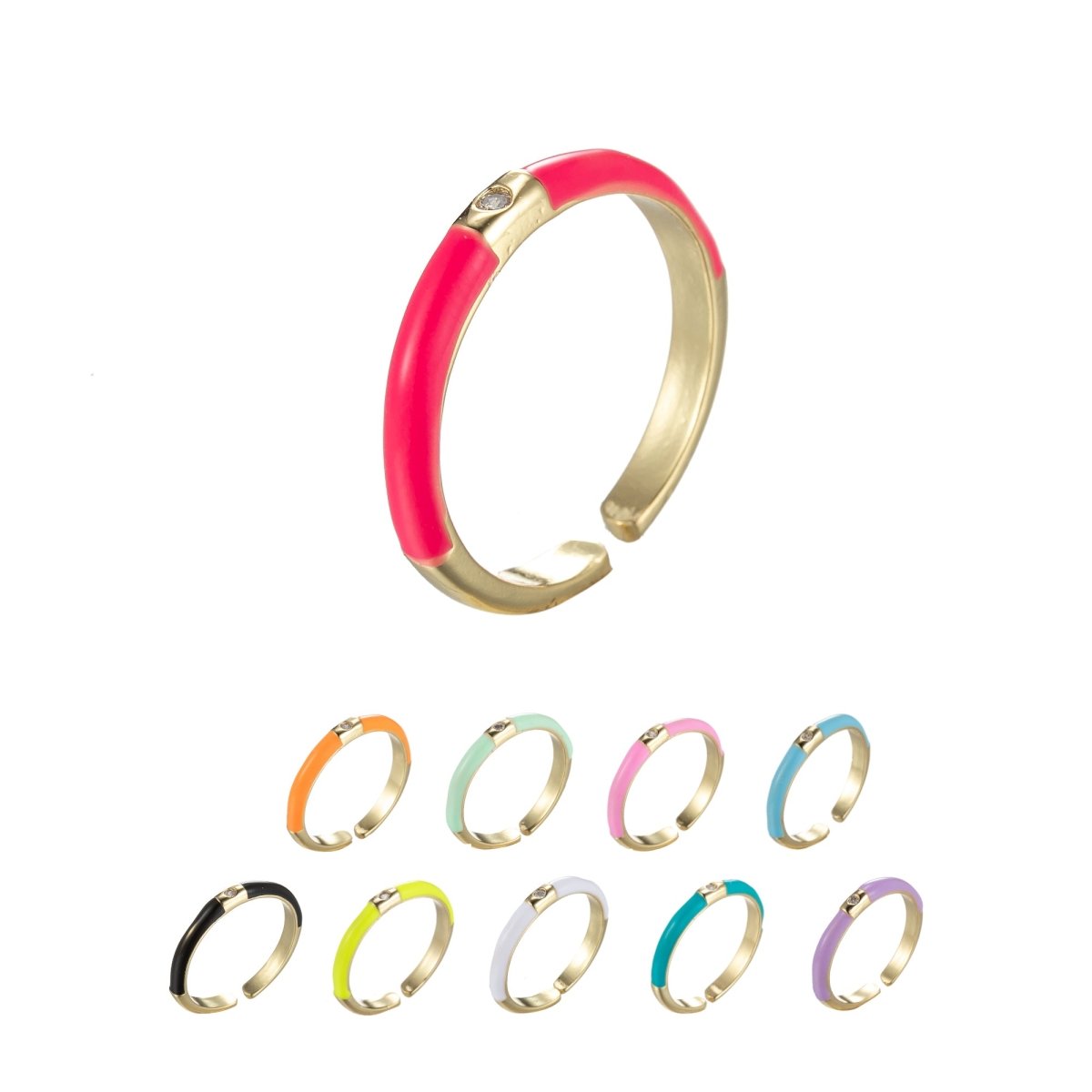 Colorful Enamel Stack Rings Gold Filled with Charming Cubic Zirconia Minimalist Fashion Jewelry O-860~O-869