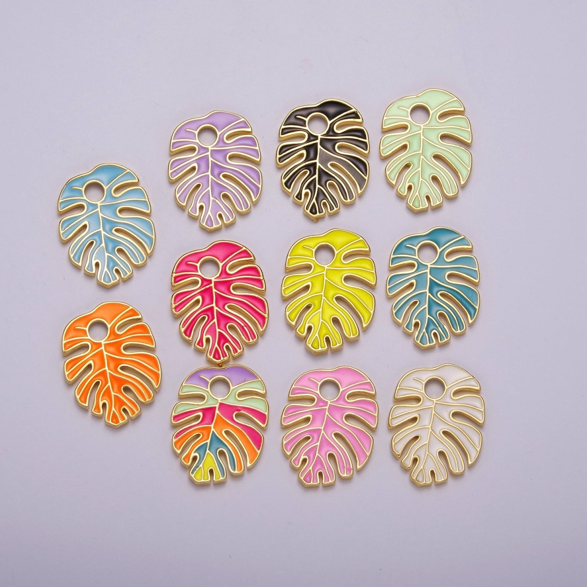 Colorful Enamel Tropical Monstera Leaf Plant Charm Necklace Bracelet Earring Pendant Gold Filled Leaf Nature Charm Large Leaf Charm M-790 - M-800