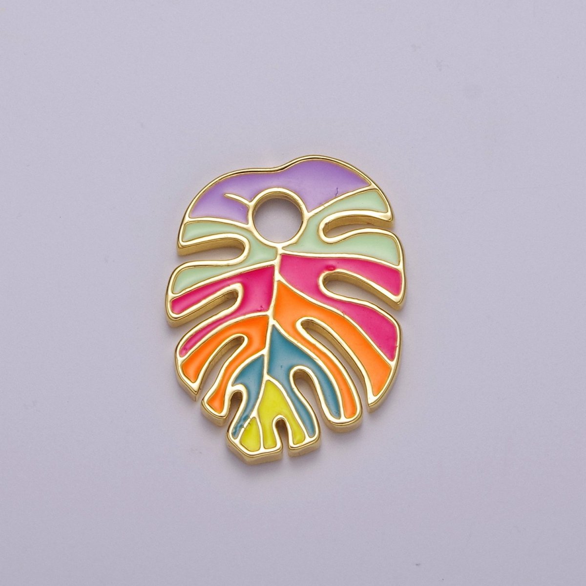 Colorful Enamel Tropical Monstera Leaf Plant Charm Necklace Bracelet Earring Pendant Gold Filled Leaf Nature Charm Large Leaf Charm M-790 - M-800