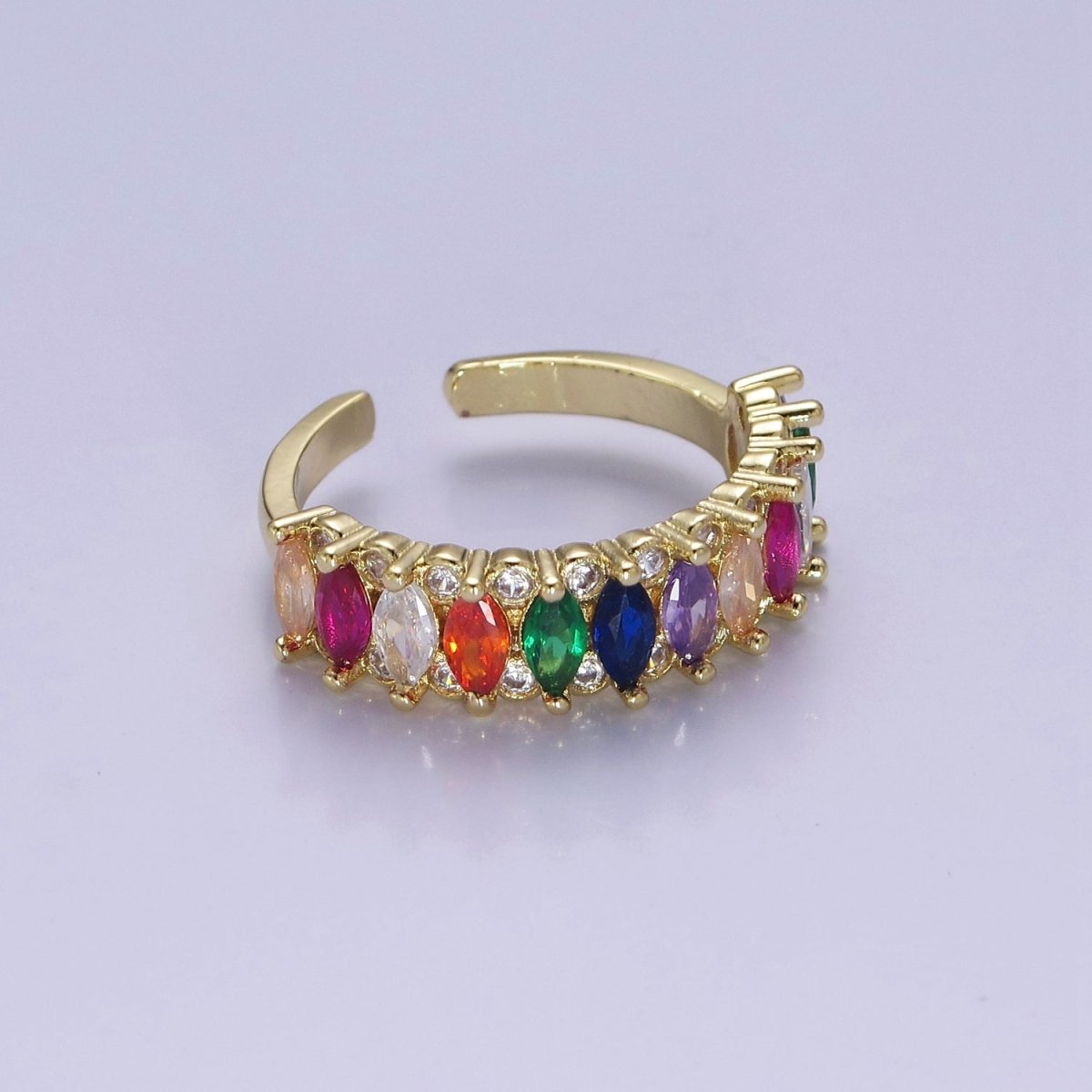 Colorful Marquise Pave Ring Rainbow Statement Ring Open Adjustable O-2184 O-2190