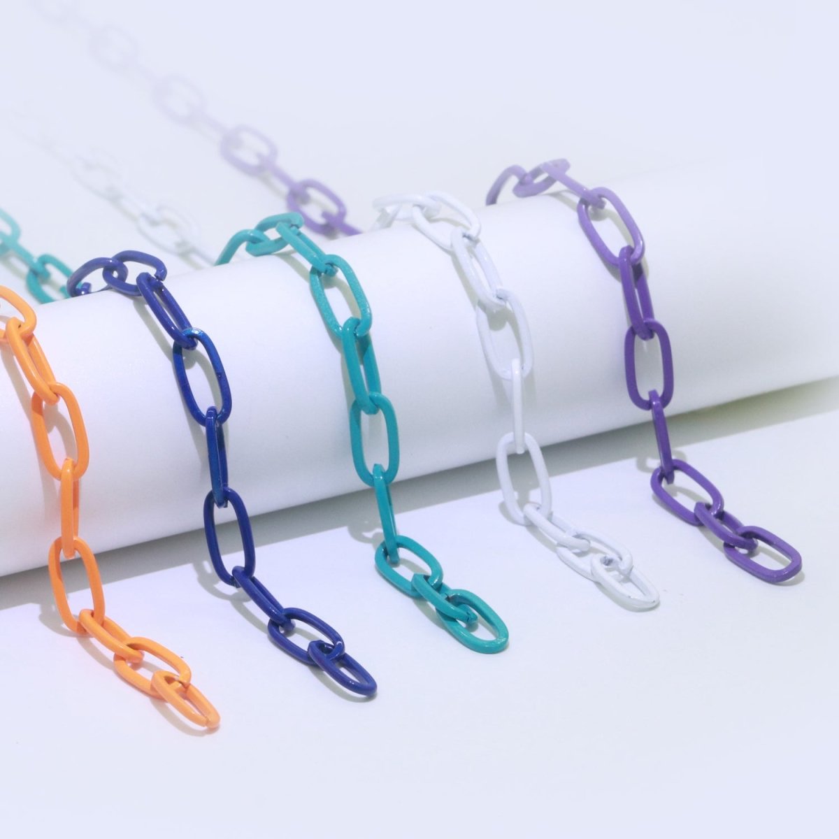 Colorful Gold Plated Paper Clip Chain Enamel Green, Yellow, Pink, Black, Orange, White, Purple Color for Necklace Bracelet | ROLL-576 - ROLL-585 Clearance Pricing