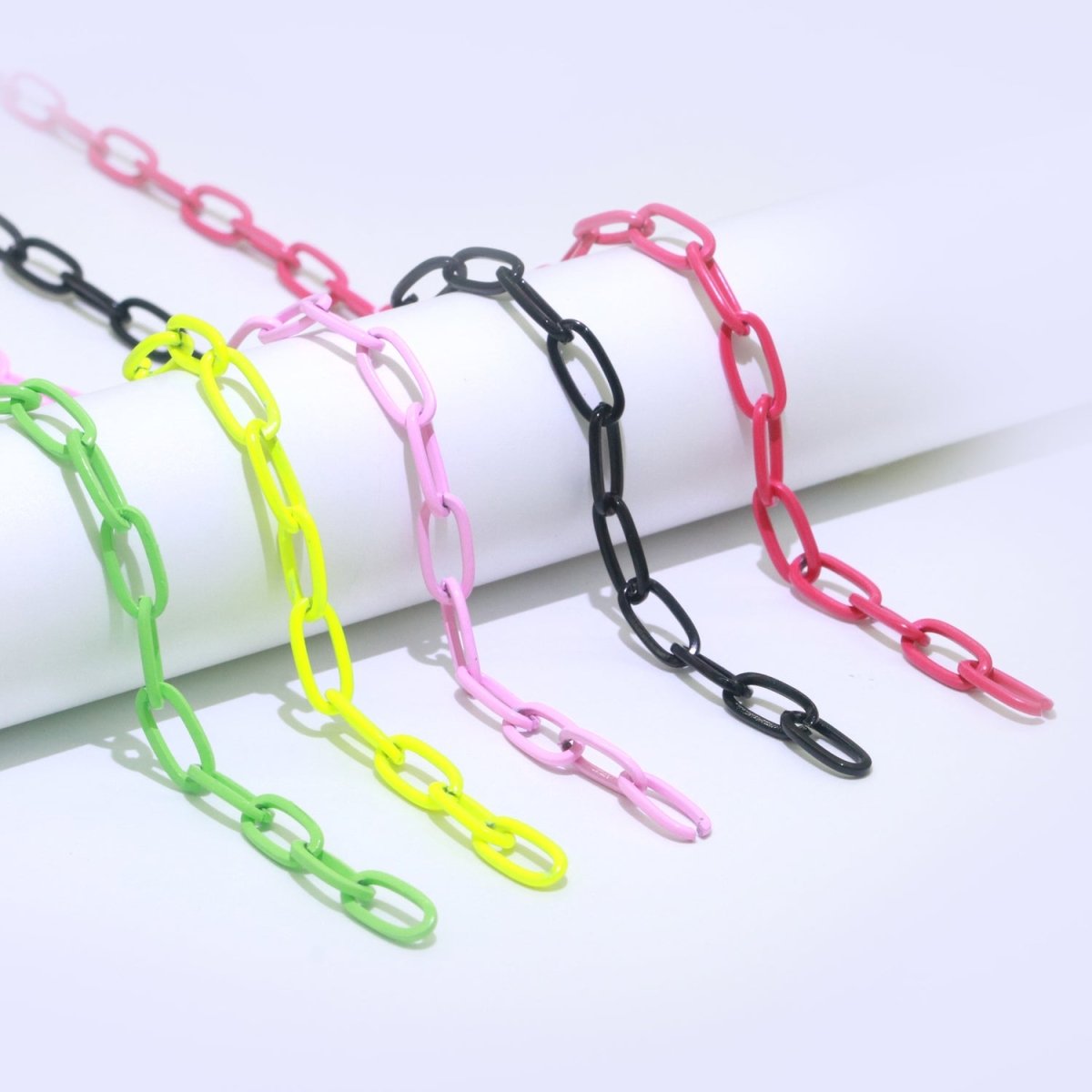 Colorful Gold Plated Paper Clip Chain Enamel Green, Yellow, Pink, Black, Orange, White, Purple Color for Necklace Bracelet | ROLL-576 - ROLL-585 Clearance Pricing