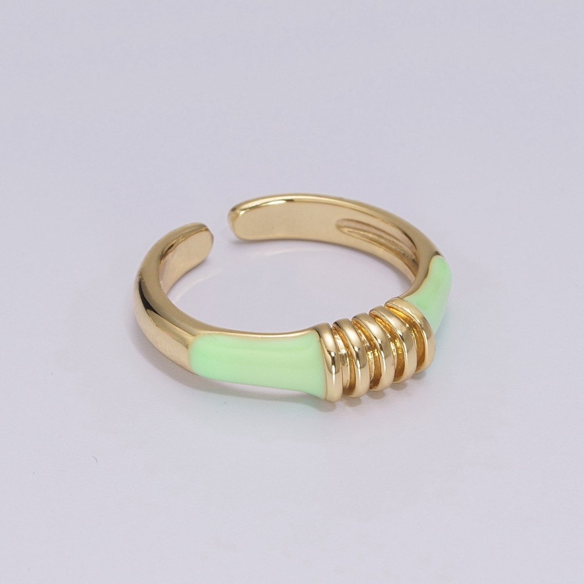 Colorful Pastel Enamel Ring • Gold Filled Multicolor Open Band • Green Pink Black White Minimalist Stackable Ring U-115~U-118