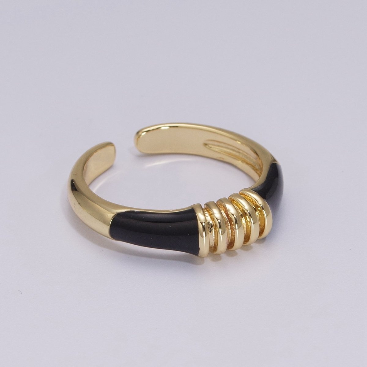 Colorful Pastel Enamel Ring • Gold Filled Multicolor Open Band • Green Pink Black White Minimalist Stackable Ring U-115~U-118