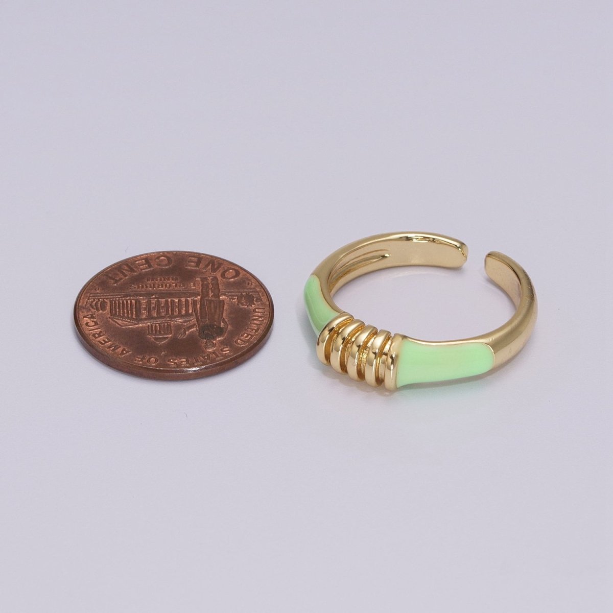 Colorful Pastel Enamel Ring • Gold Filled Multicolor Open Band • Green Pink Black White Minimalist Stackable Ring U-115~U-118