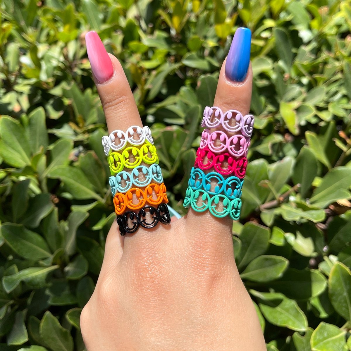 Colorful Smiley Face Enamel Stackable Ring Happy Face Ring Y2K Ring Trendy Ring Yellow Green Blue Purple Pink Teal Neon Ring Jewelry Size 6.5