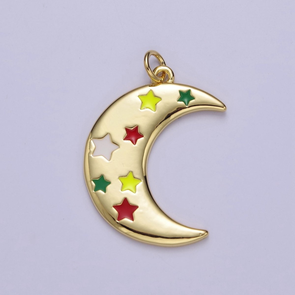 Crescent Moon Charm with Color Enamel Star Pendant for Celestial Jewelry Making E-763