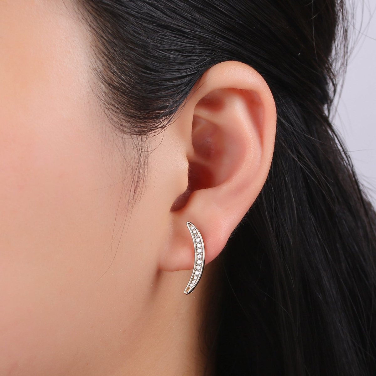 Crescent Moon Ear Climbers- Moon Earrings, Silver Ear Crawlers, Ear Climbers, Half Moon Earrings, Moon Ear Cuff, Moon Ear Crawler Earrings P-005