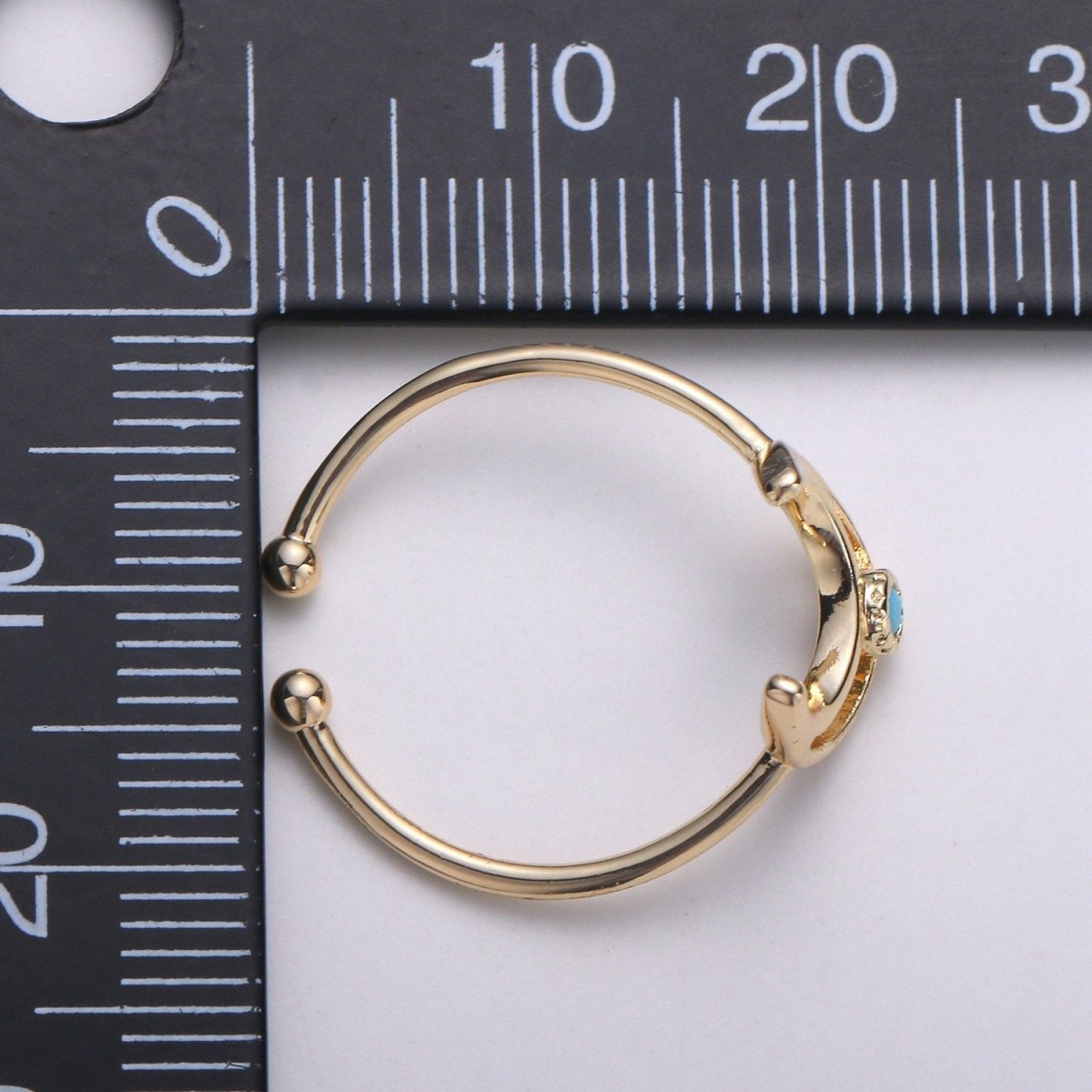 Crescent Moon Ring, Open Moon Ring, Turqouise ring, Blue Moon Ring, Celestial Jewelry, Adjustable Gold Open Ring, Christmas gift R-111