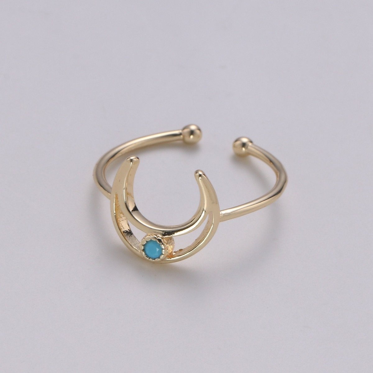 Crescent Moon Ring, Open Moon Ring, Turqouise ring, Blue Moon Ring, Celestial Jewelry, Adjustable Gold Open Ring, Christmas gift R-111