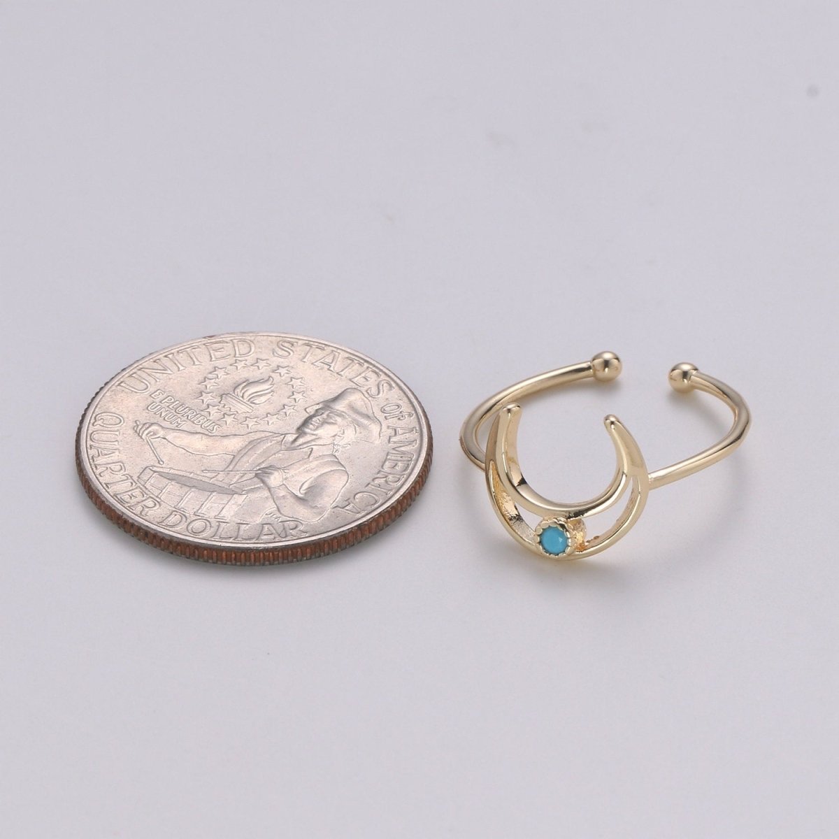 Crescent Moon Ring, Open Moon Ring, Turqouise ring, Blue Moon Ring, Celestial Jewelry, Adjustable Gold Open Ring, Christmas gift R-111
