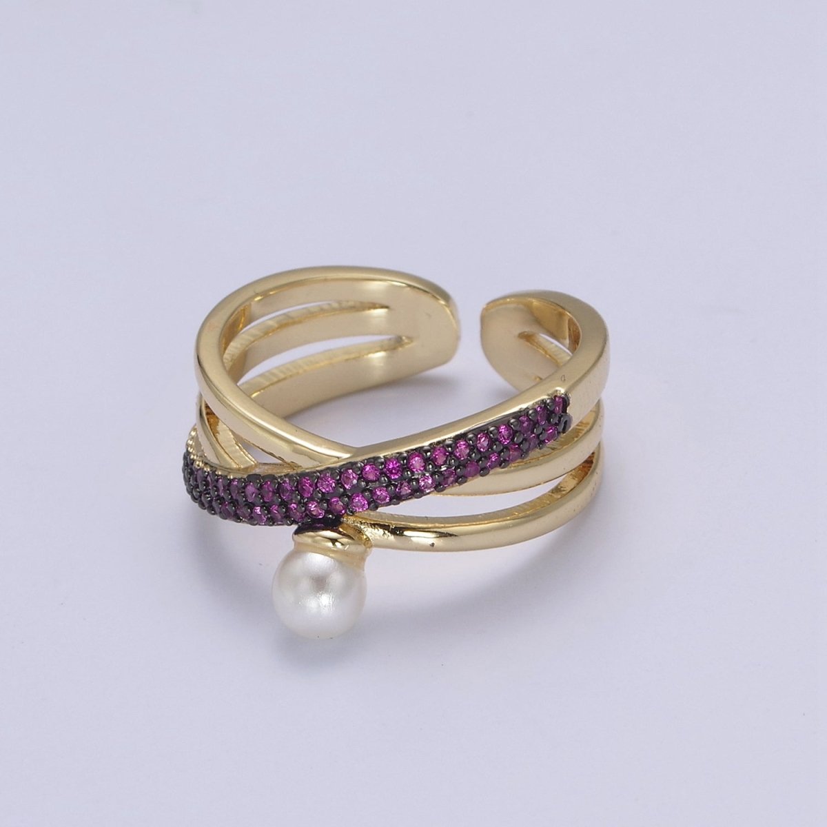 Criss Cross Ring - Double Band Ring - Gold Ring women - 14K Gold Fill Cubic Zirconia Cross Ring U-521 ~ U-524