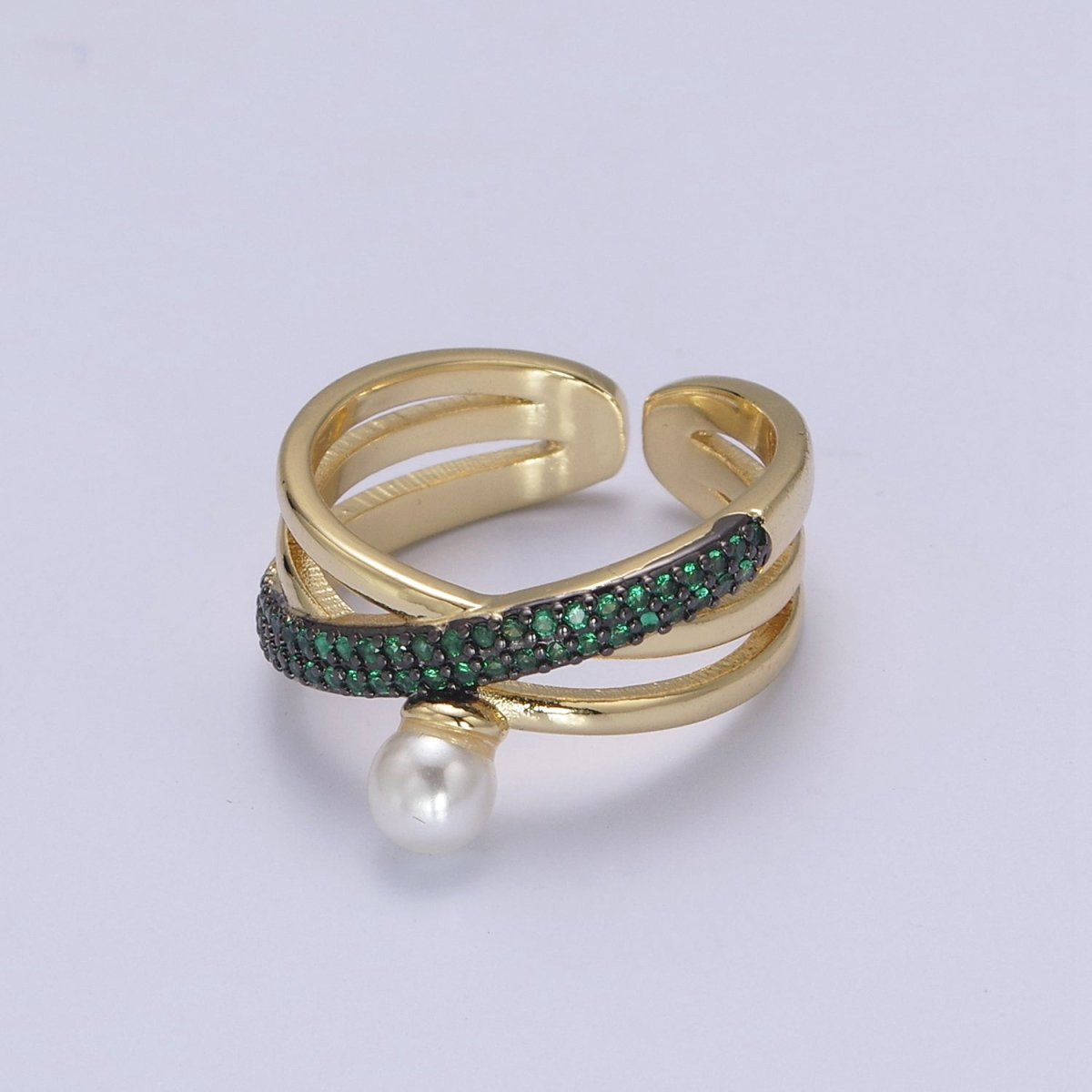 Criss Cross Ring - Double Band Ring - Gold Ring women - 14K Gold Fill Cubic Zirconia Cross Ring U-521 ~ U-524